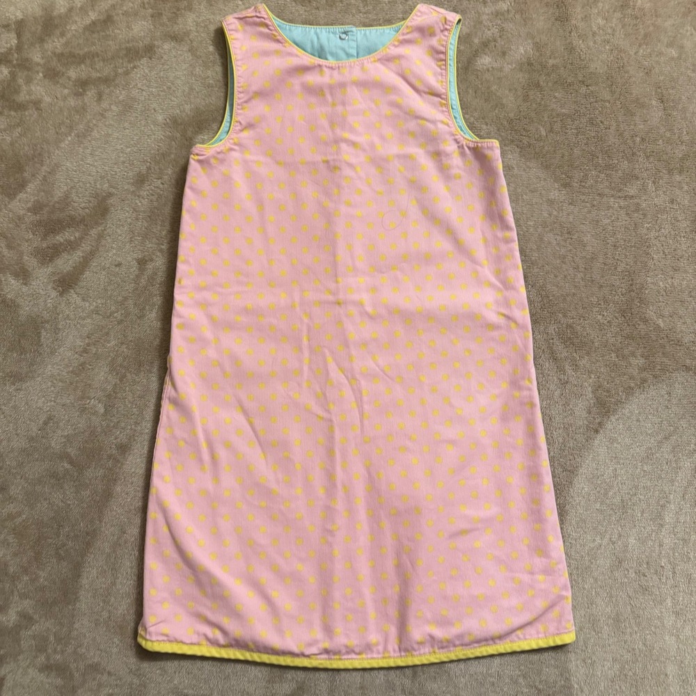 Talbots Kids Reversible Corduroy Jumper Dress 6X Pink Polka Dot Blue Daisy Snap